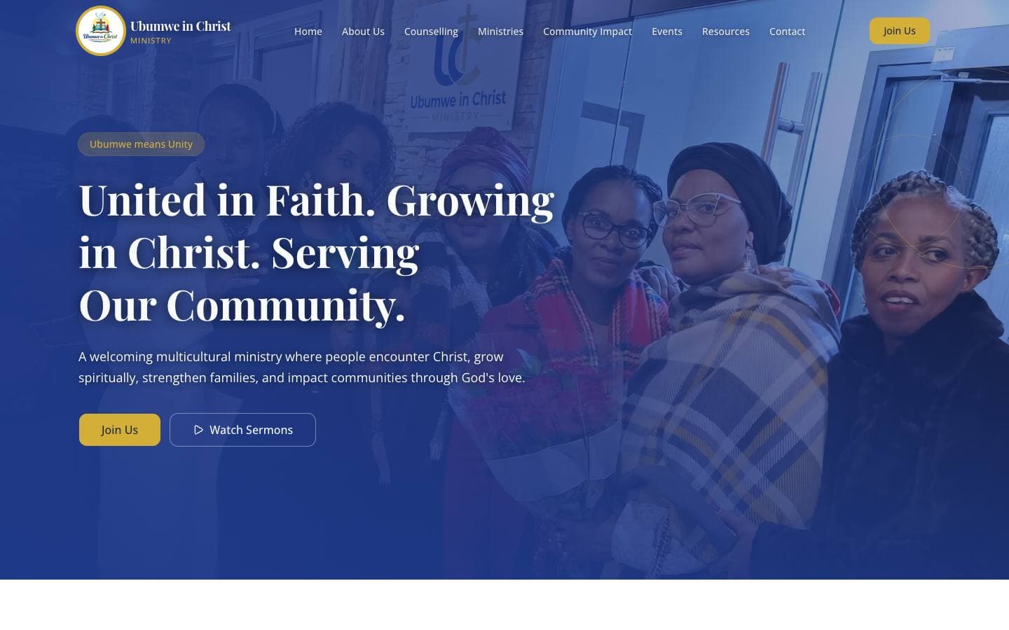 Ubumwe in Christ Ministry website screenshot