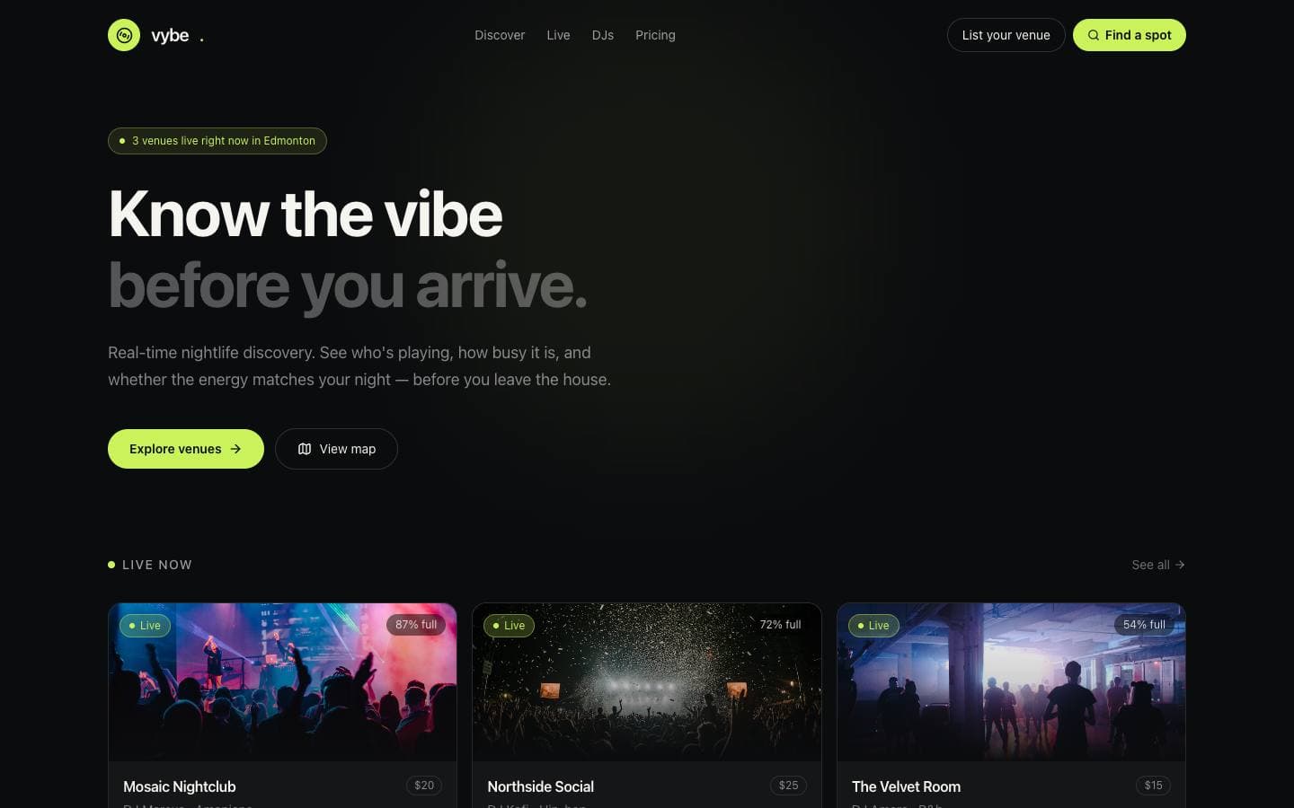 Vybe website screenshot