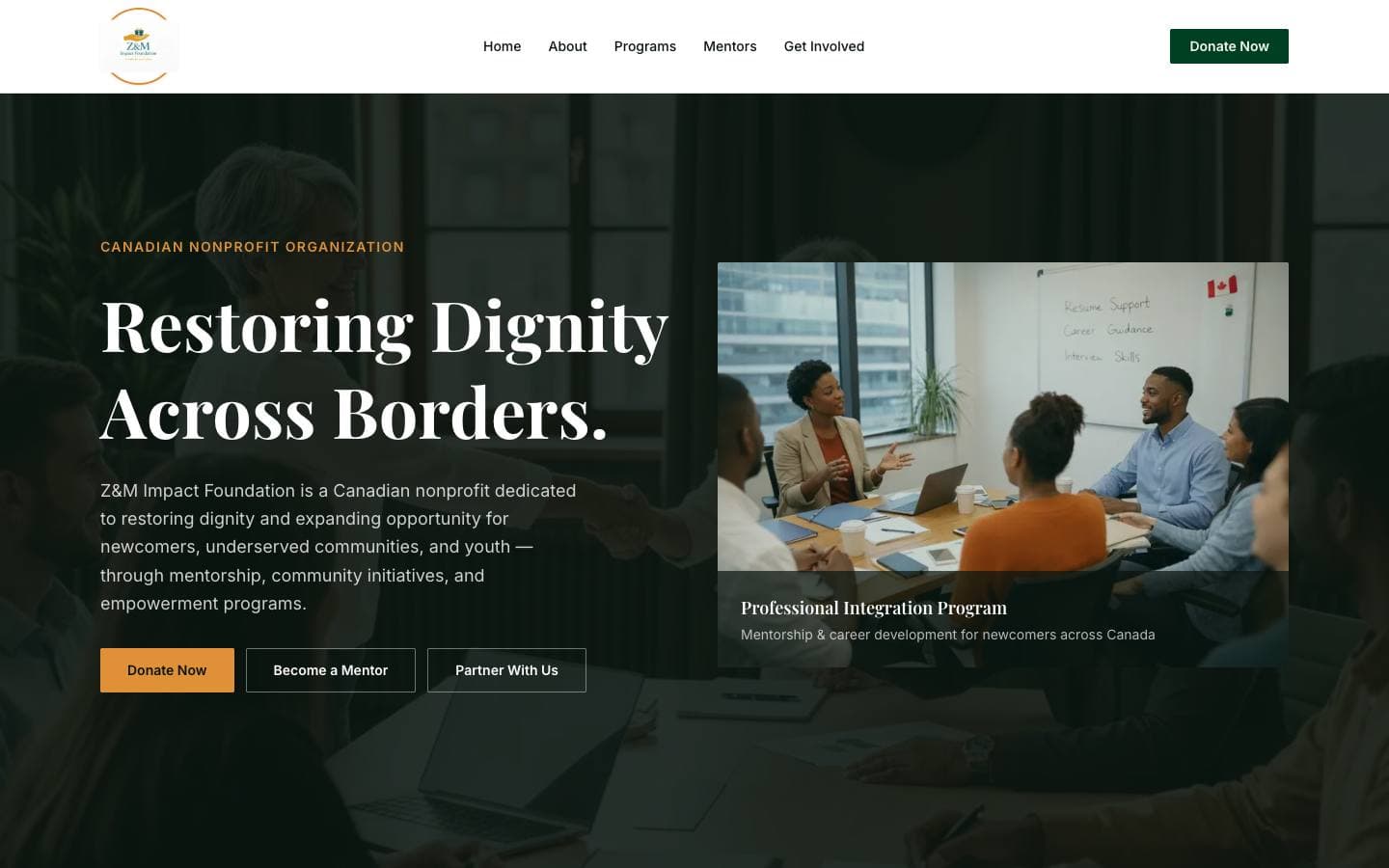 Z&M Impact Foundation website screenshot